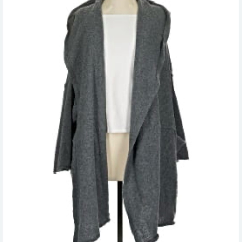 DAVI & DANI Gray Open-Front Draped Cardigan